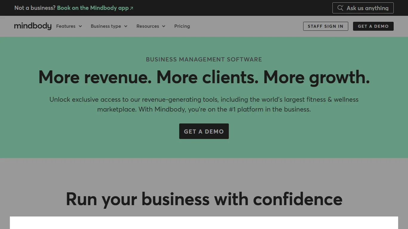 Mindbody software screenshot