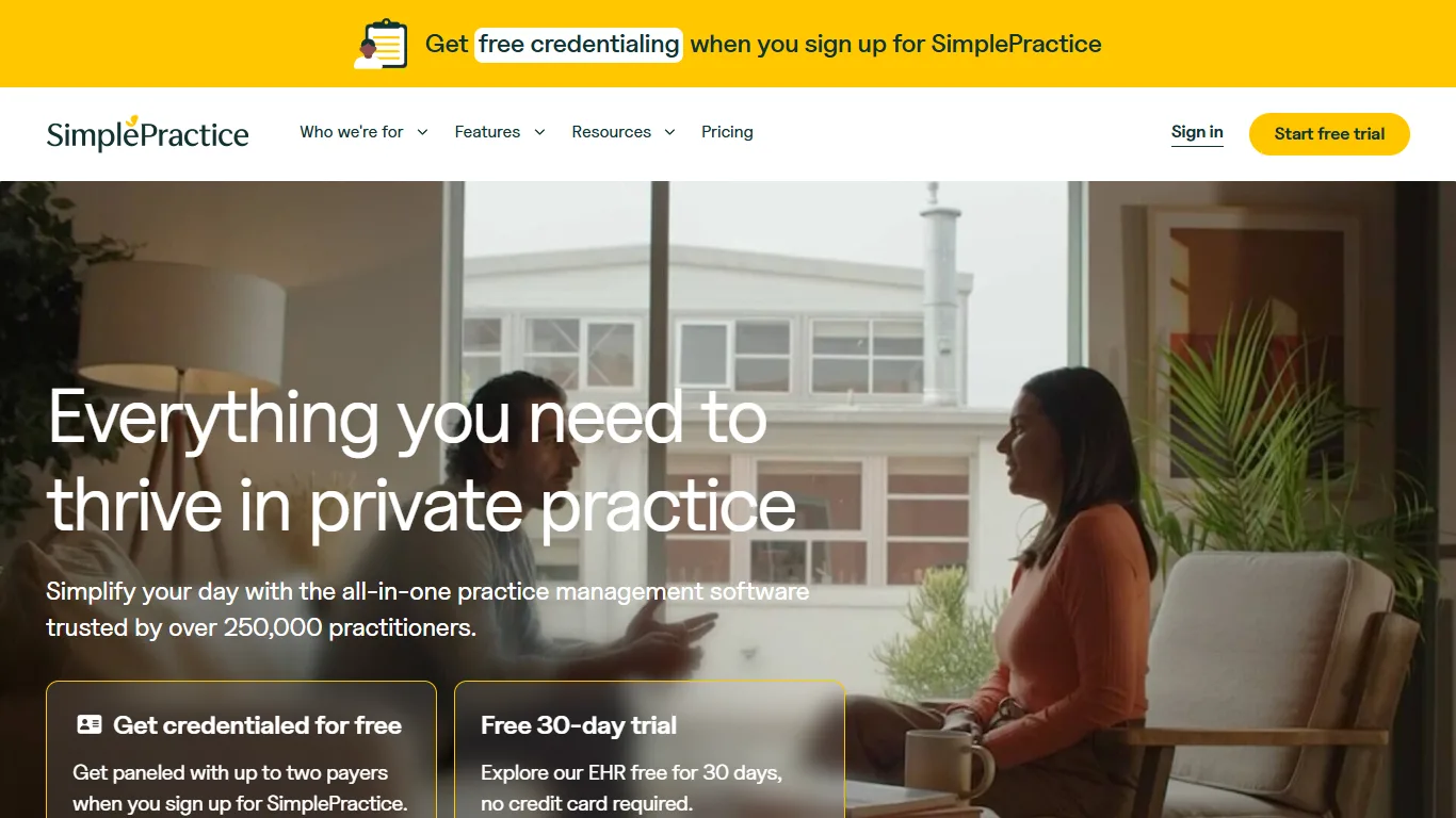 SimplePractice software screenshot